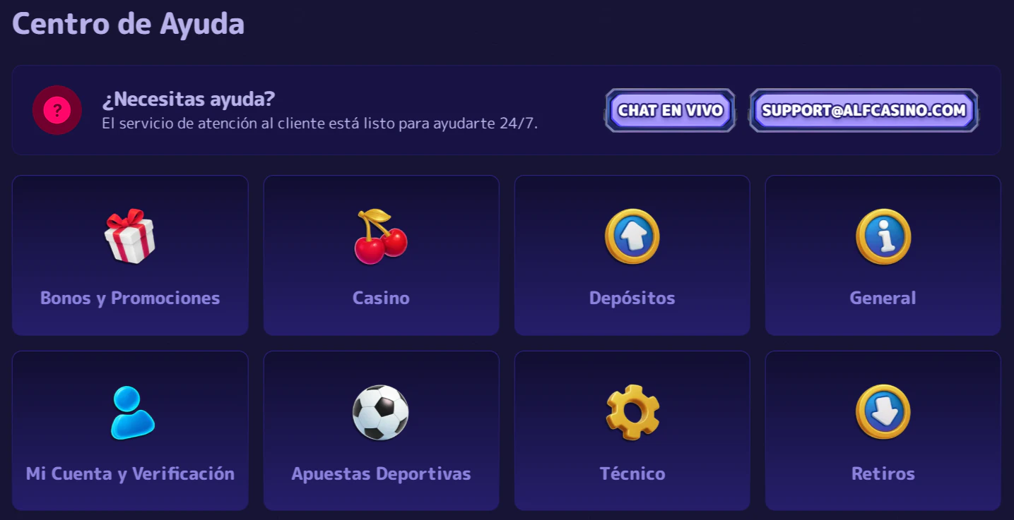 Atención al cliente de Alf Casino