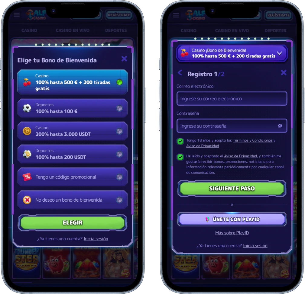 Registro e inicio de sesión en Alf Casino
